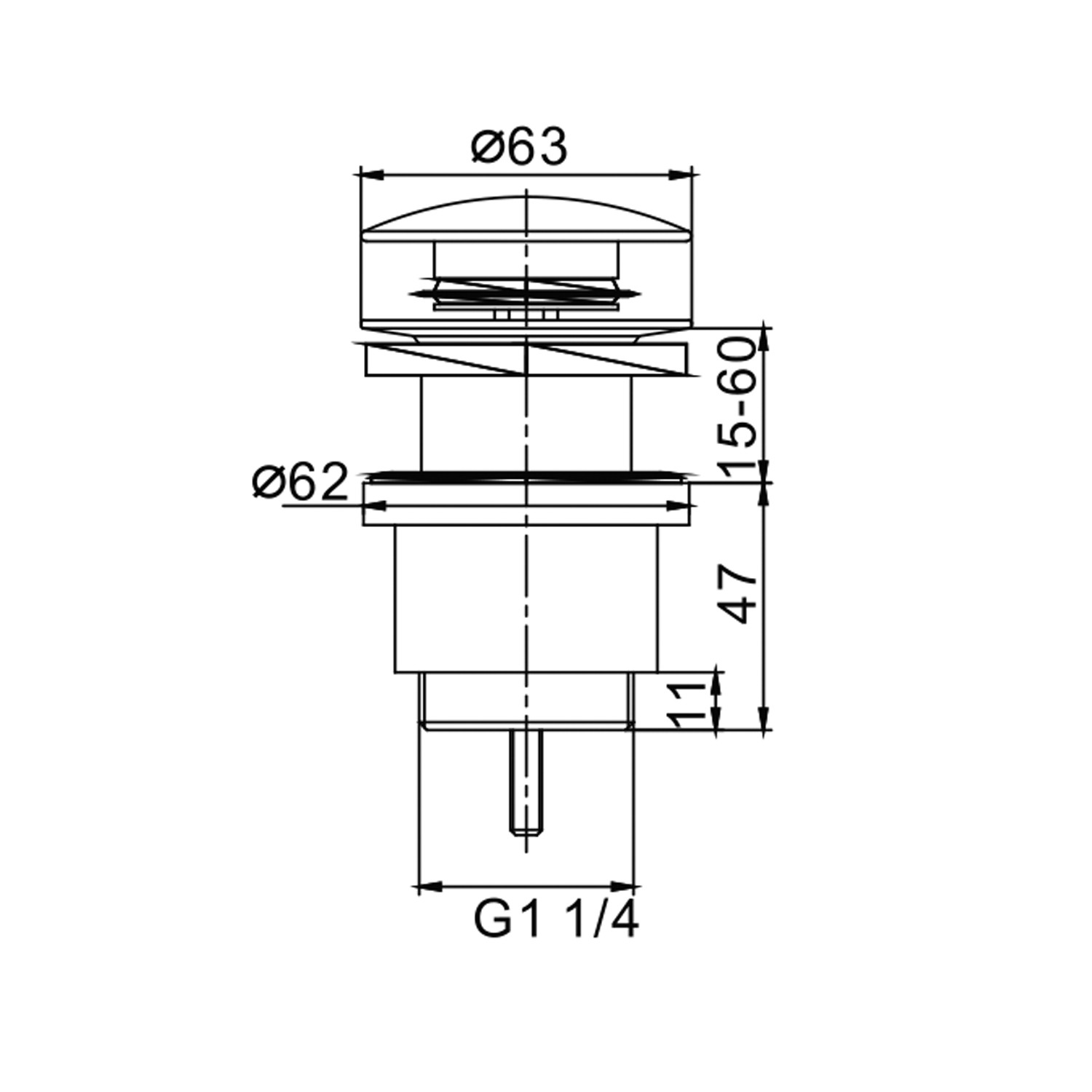 Выпуск для сифона click-clack цельномет. пробка 63мм без перелива F62 ...