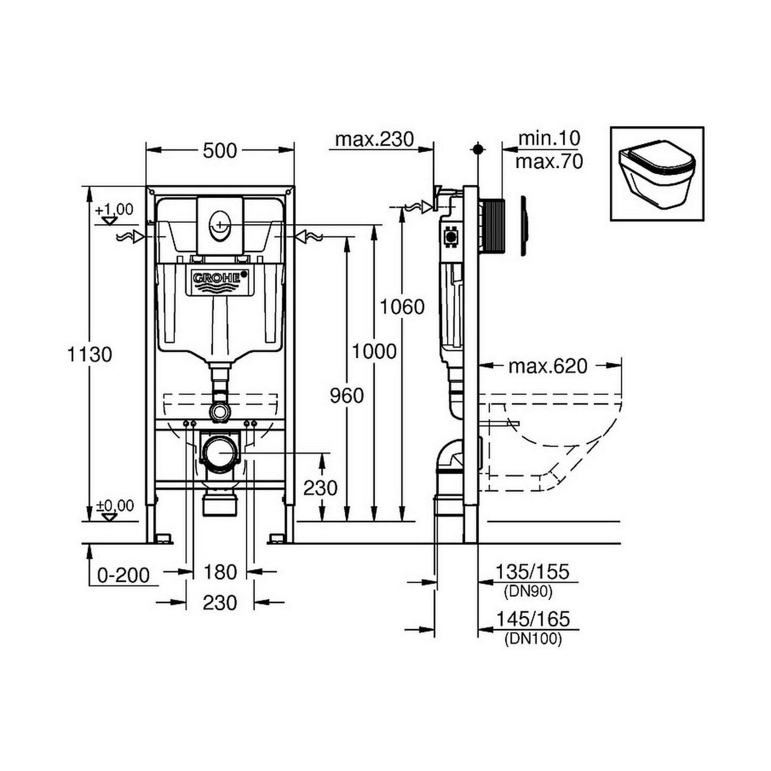 Система инсталляции Grohe 38721001 RAPID SL 3 в 1 овал с кнопкой *монт ...