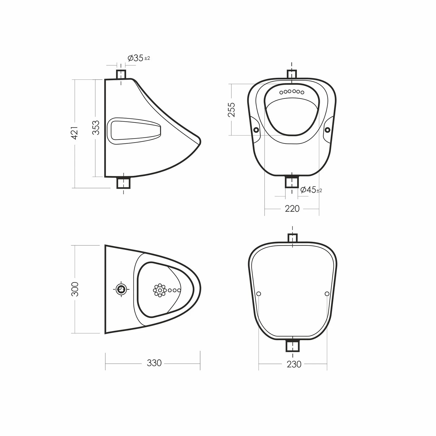 Писсуар \"Орион\" верт вып, d 45 без крепл (Sanita) – компания \"Флекси\"