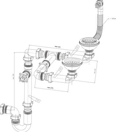 Сифон для кухонной мойки км1р схема сборки